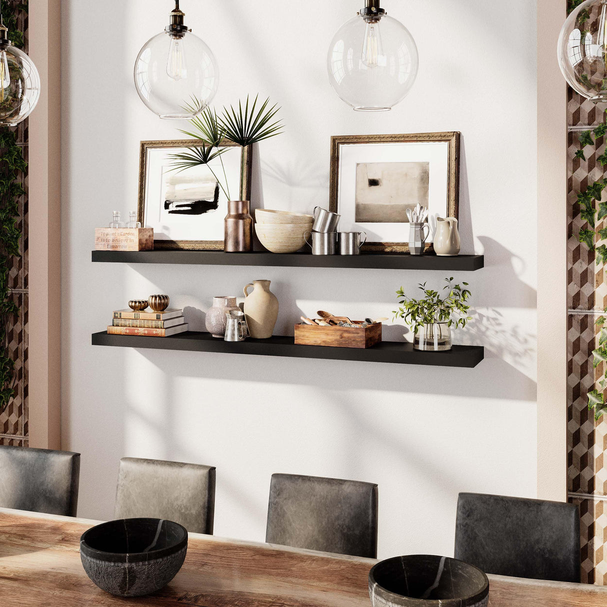 Ronda 72 inch Long Wall Floating Shelf, Black Wall Mounted Book Shelves for Kitchen