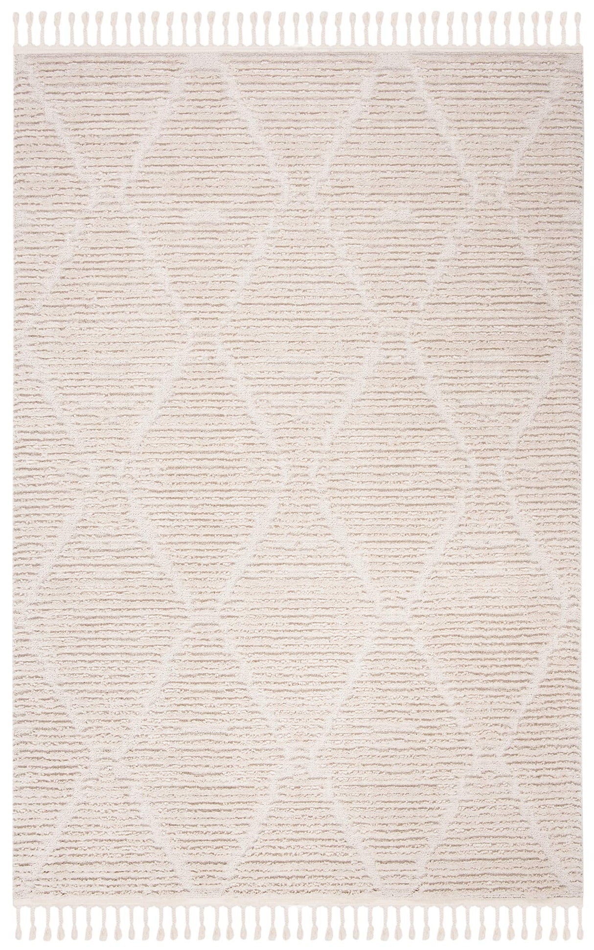 Marrakech 8x10 Area Rug - Beige Moroccan Boho Tribal Design with Tassels