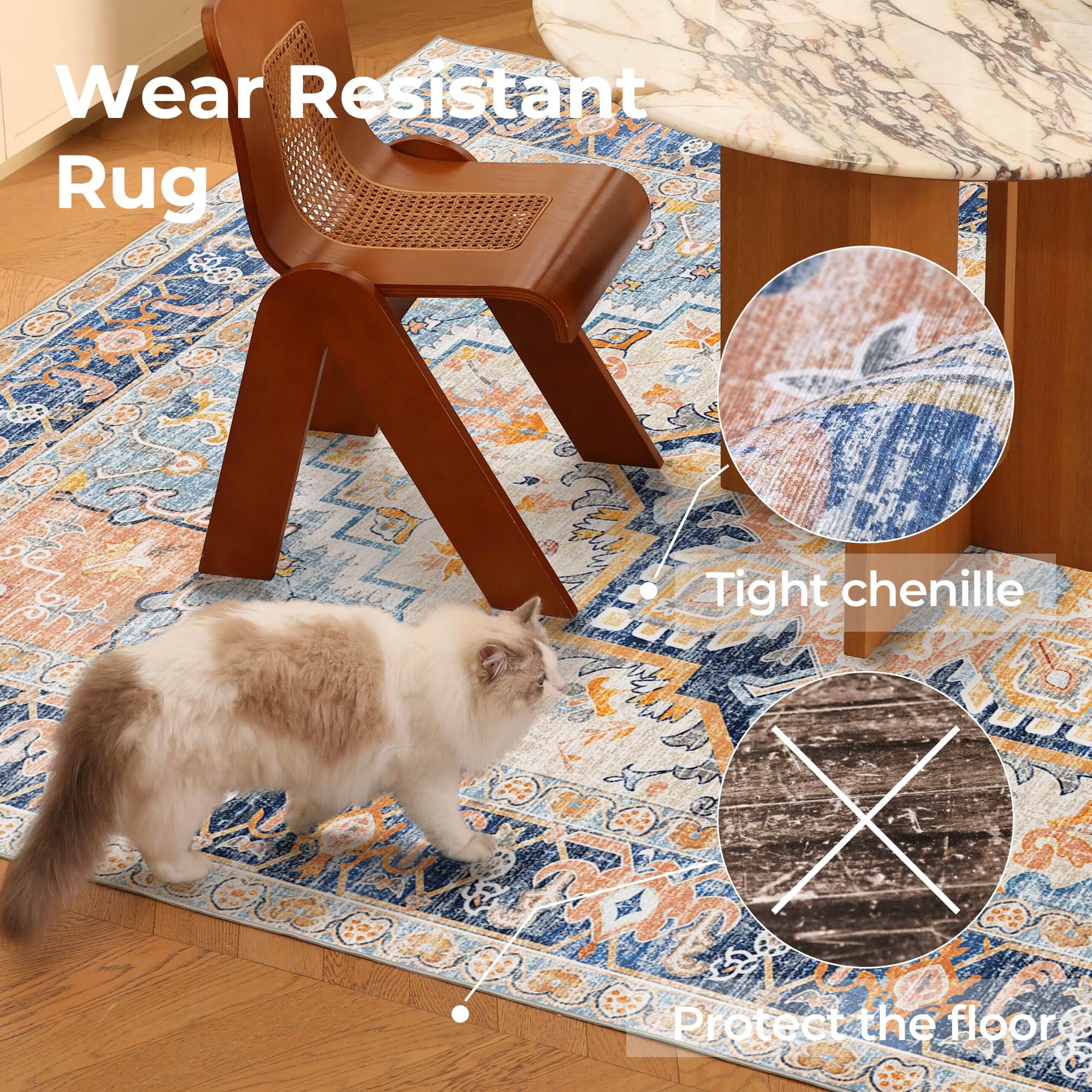 Kokia Washable Area Rugs Boho Thin Non Slip Stain Resistant Vintage Multicolor Floral Printed Carpet Oriental Foldable Distressed 3x5 Rug for Living Room Bedroom Kitchen Entryway Indoor House