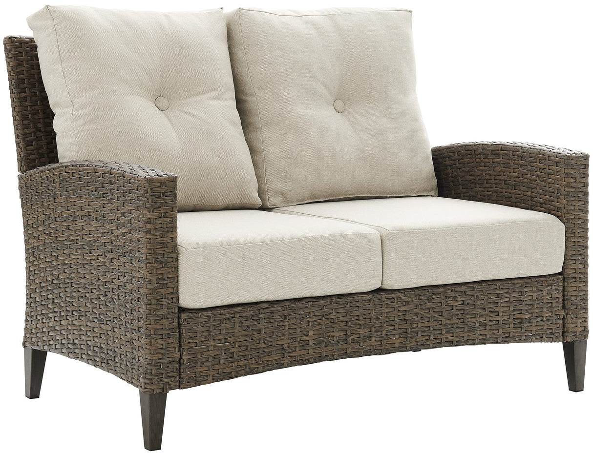 Crosley Furniture Rockport Wicker Outdoor Loveseat, 2-Person Patio Couch for Porch, Deck, Backyard, Balcony, Light Brown