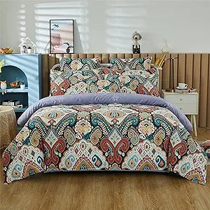 Paisley Duvet Cover Set Queen Red and Beige Reversible Paisley Floral Bedding 100%