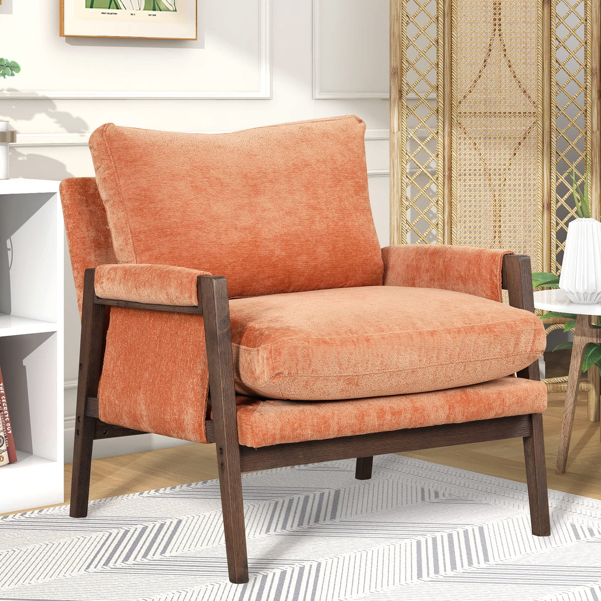 Kelly Velvet Accent Armchair, Orange