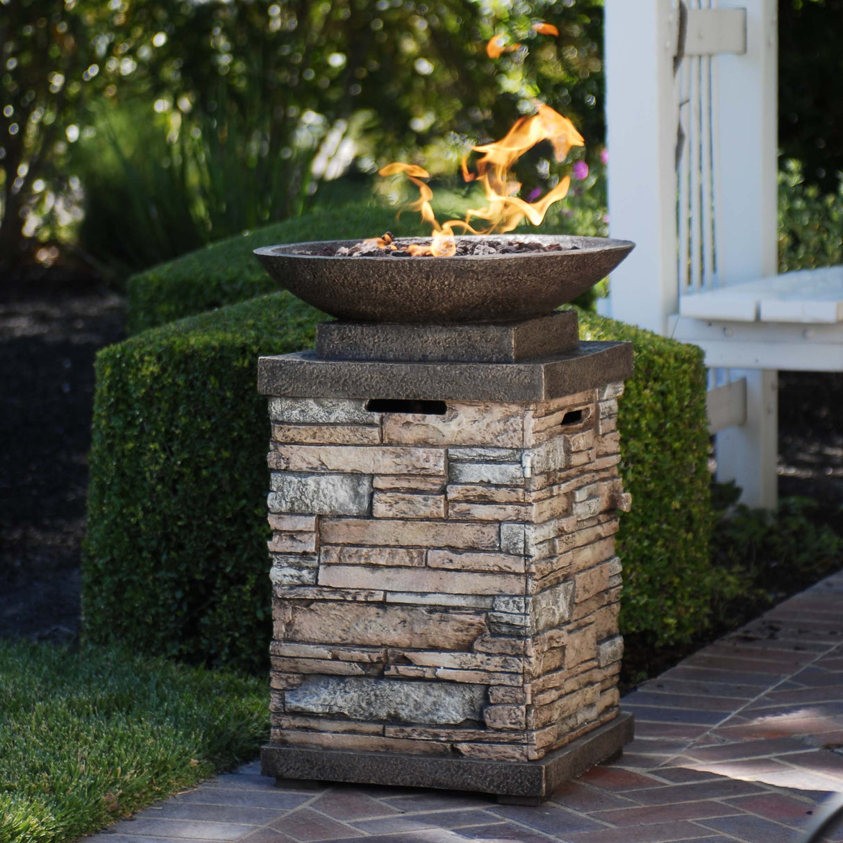 Manufacturing 63172 Newcastle Propane Firebowl Column Realistic Look Firepit Heater