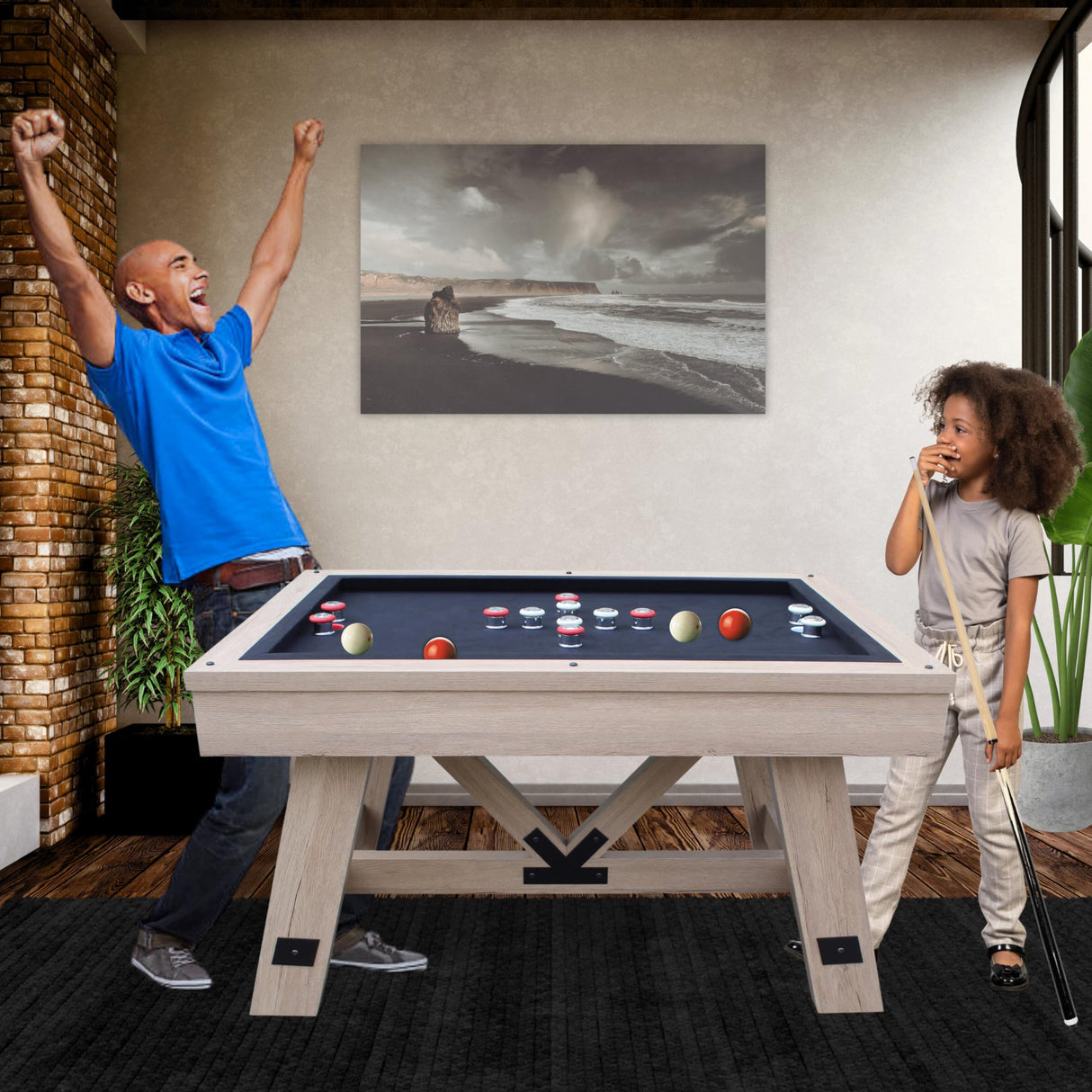54" Bumper Pool Table for Adults and Kids Game Room, Poker Table Top, Comes