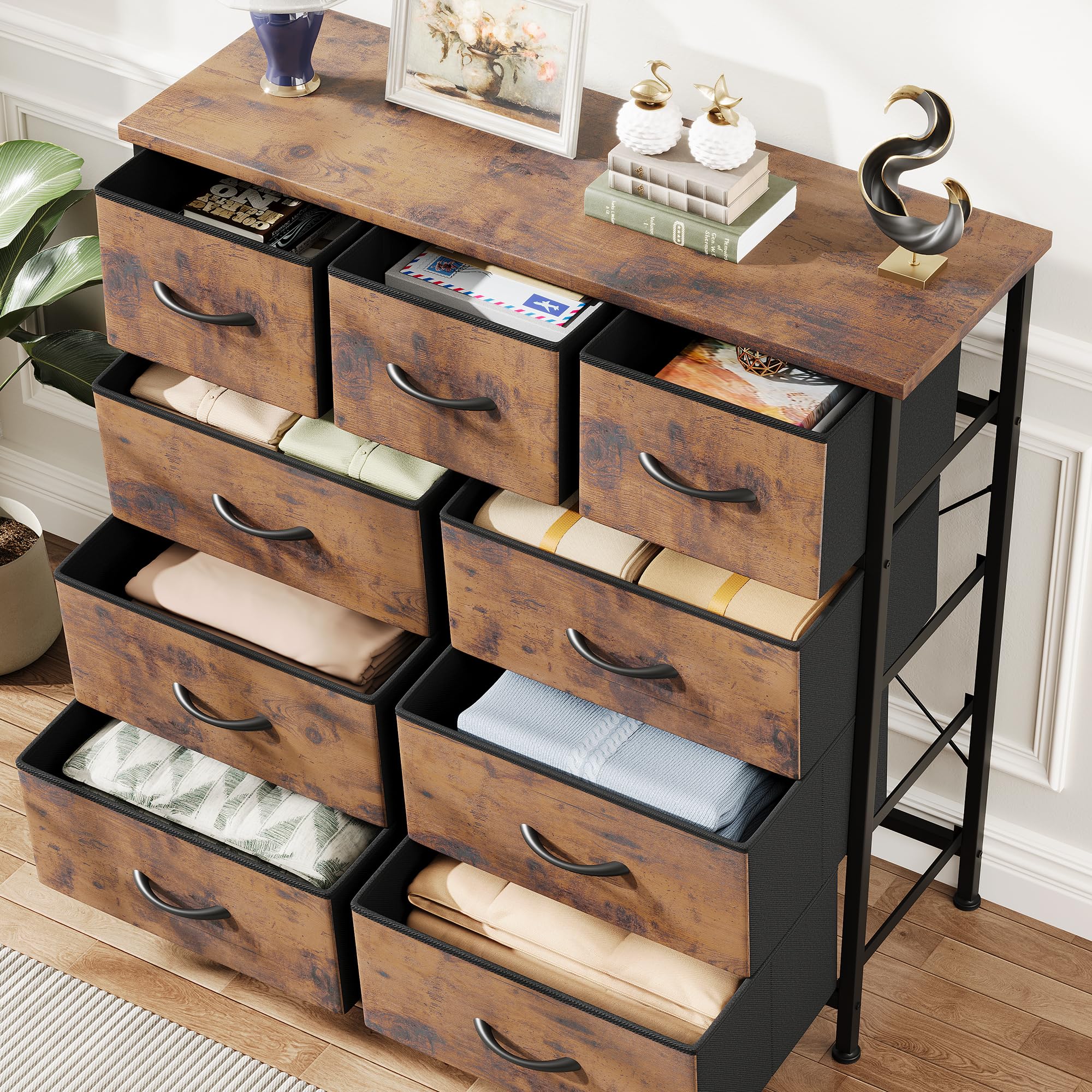 Fabric Dresser for Bedroom with 9 Drawers - Sturdy Steel Frame