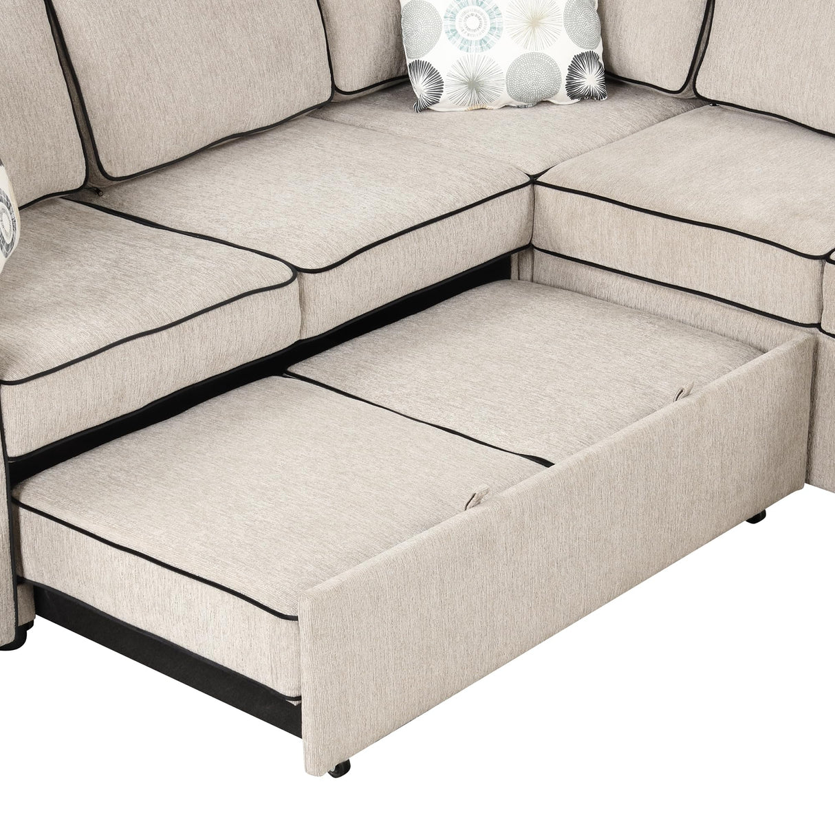 Sectional Sofa Bed L-Shaped, Modern Convertible Corner Sleeper Couch w/2 USB Ports