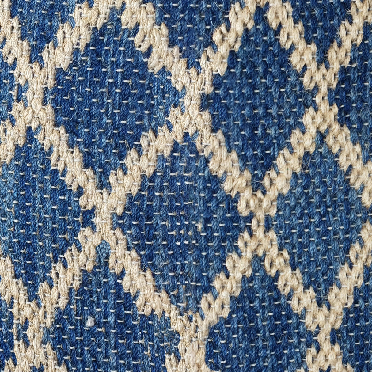 Edgeley Boho Round Pouf in Classic Blue, Natural Woven Braided Jute for the Living Room, Bedroom and Kids Room