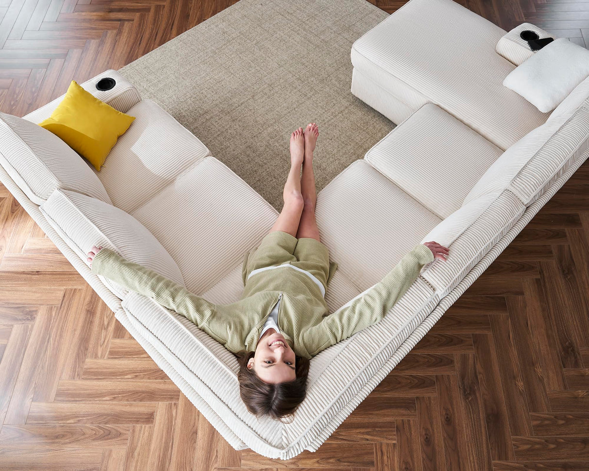 7 Seater Sofa with USB Ports, Sectional Sofa Couch with Storage Chaise