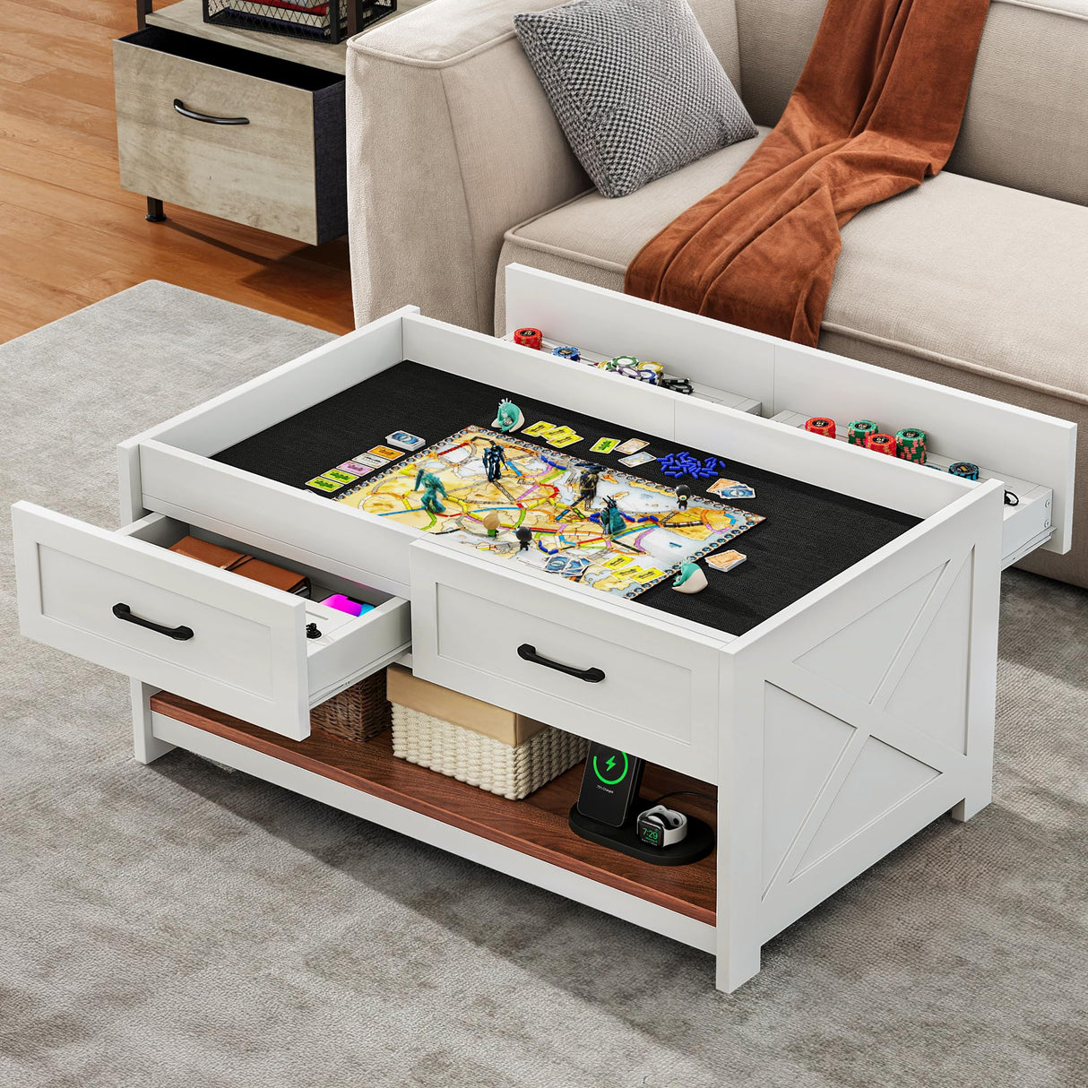 Farmhouse Living Room Coffee Table: 3-in-1 Board Game & Puzzle Table