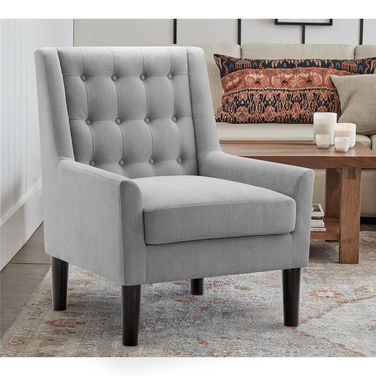 Accent Chair - Button Tufted Armchair for Living Room, Bedroom, Reading