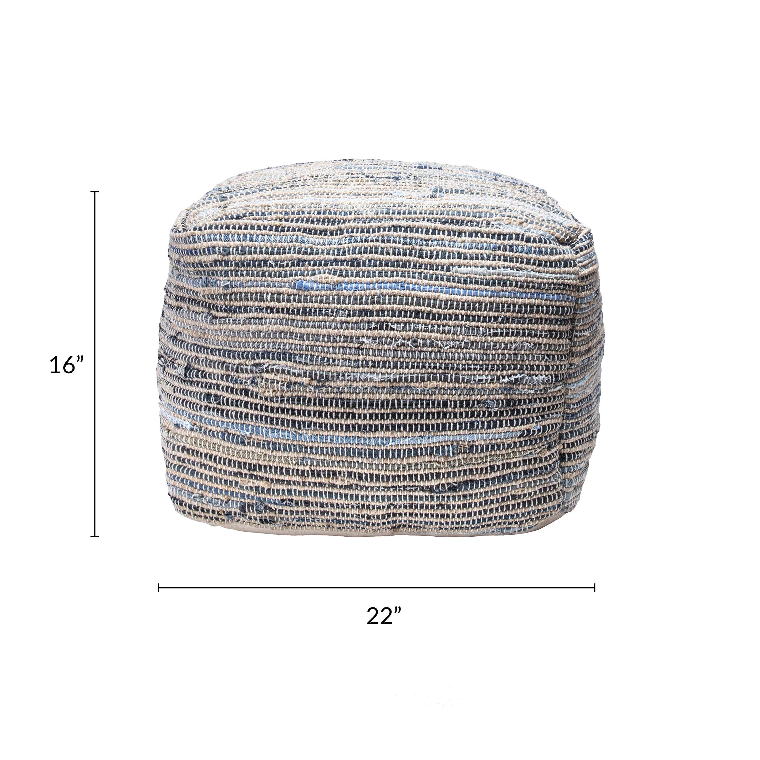 Knitted Casual Denim and Jute Ottoman Pouf