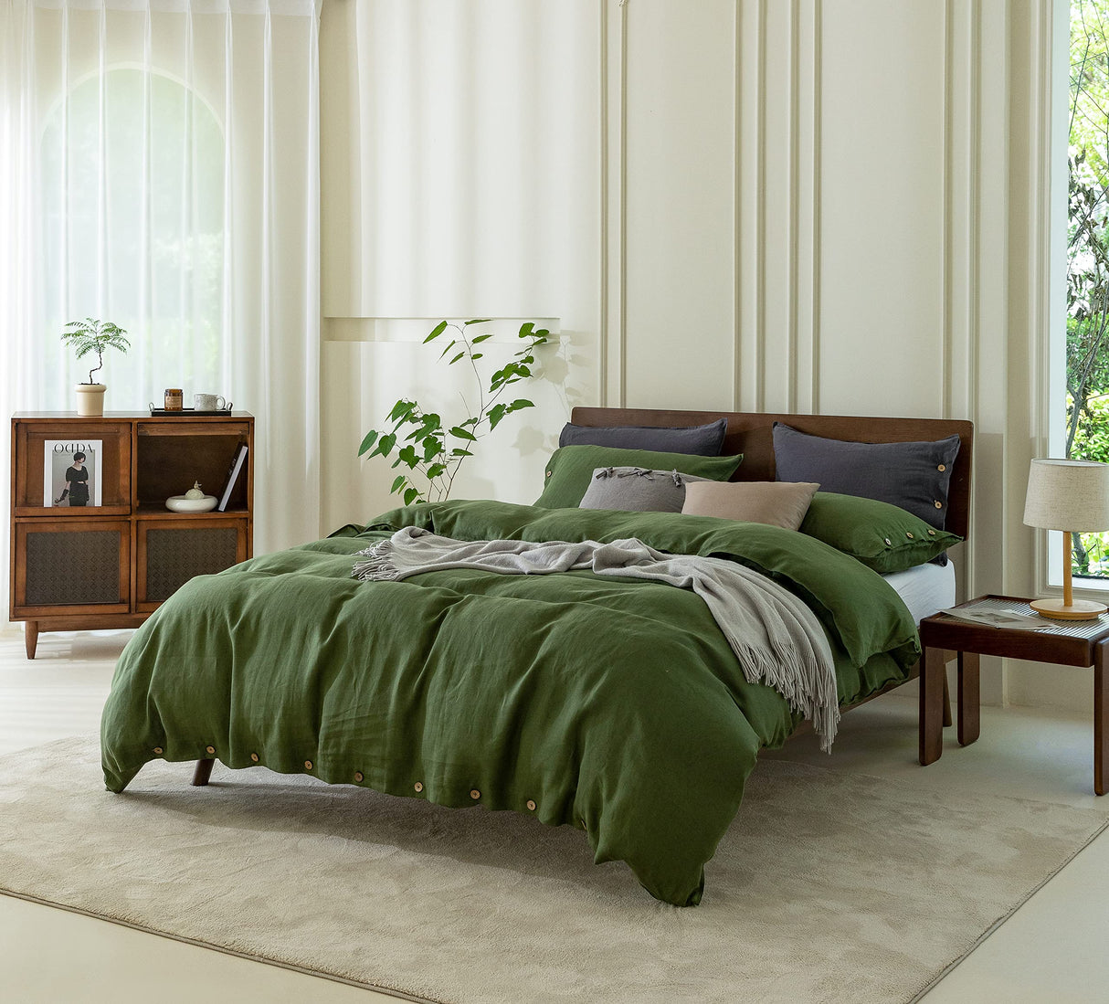 100% Pure Linen Duvet Cover Set Queen Size90X90Inch 3pcs (1 Duvet Cover