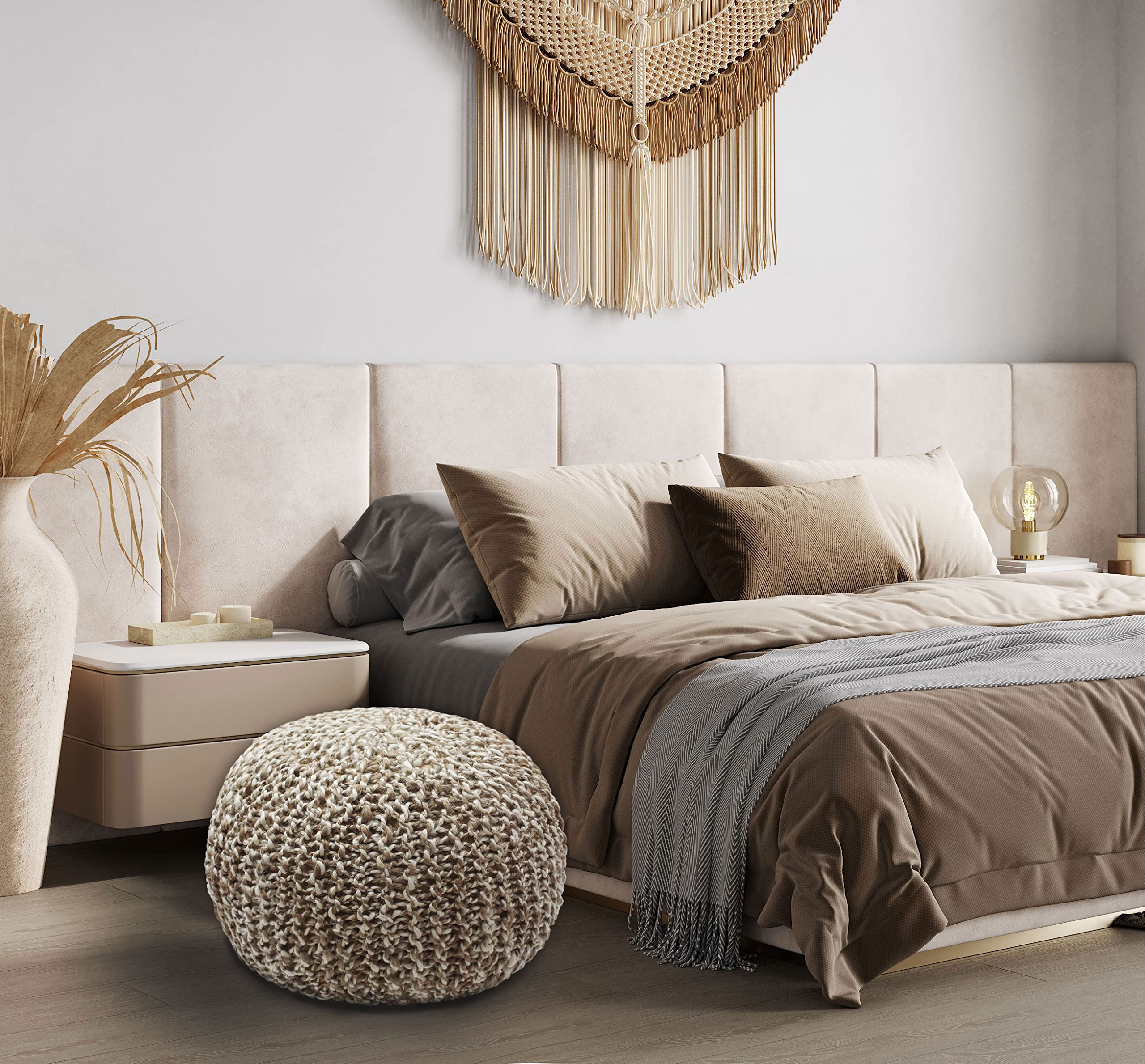 Jute Cotton Pouf - Tweed Knitted Braid Dori Cord Ottoman Footstool Bean Bag