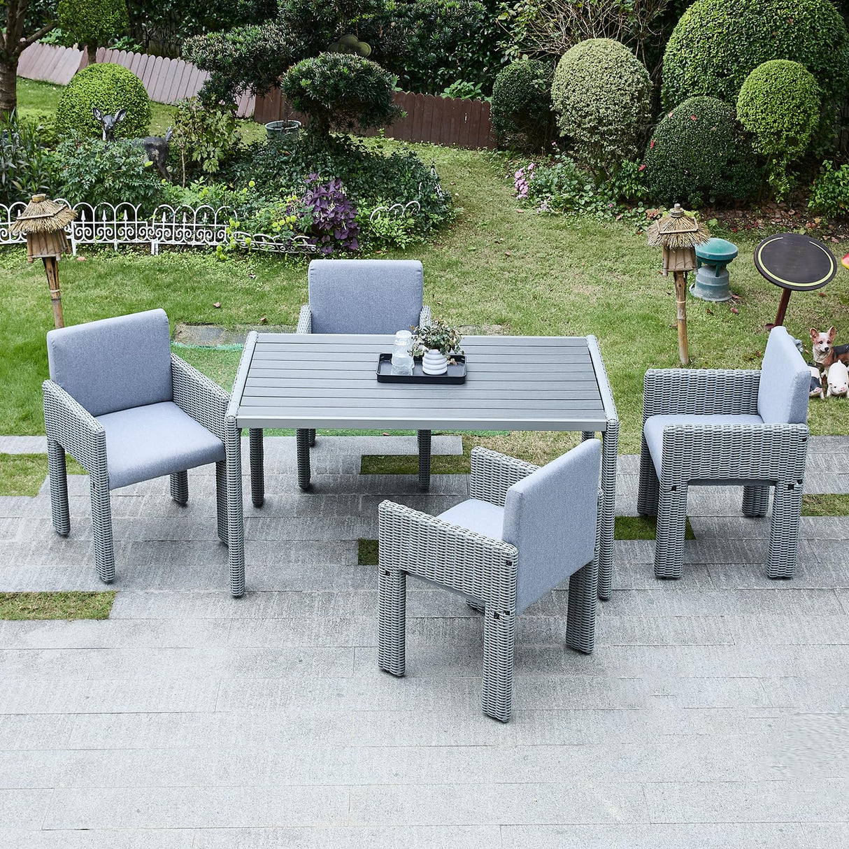 Outdoor Dining Chairs Set of 4, Upholstered Dining Chairs with Sturdy Metal Frame