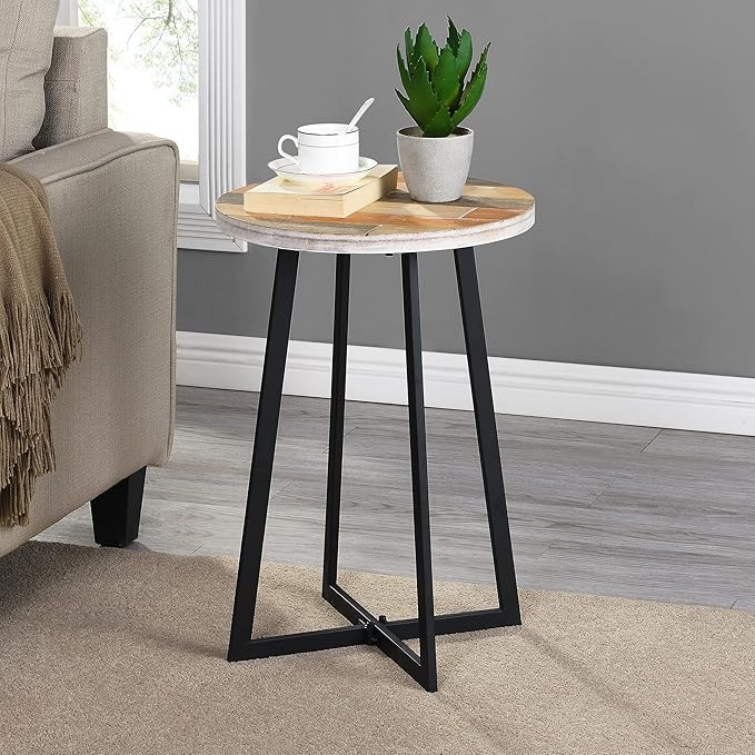 Side Table, 22" Wide, Blackened Bronze/Antiqued Gray Oak