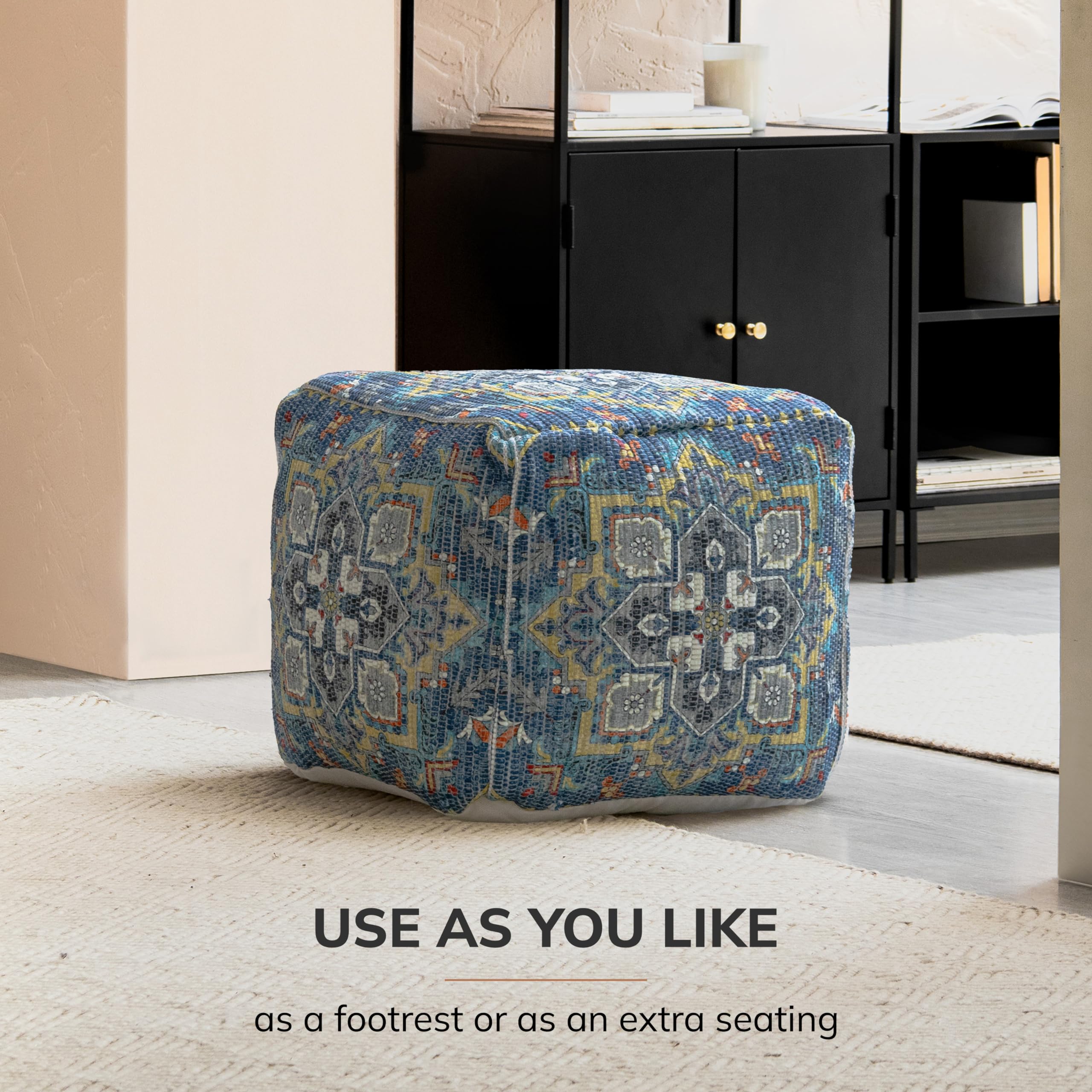 Anji Mountain Square Pouf , 20" x 20" x 20", Blue and Gray