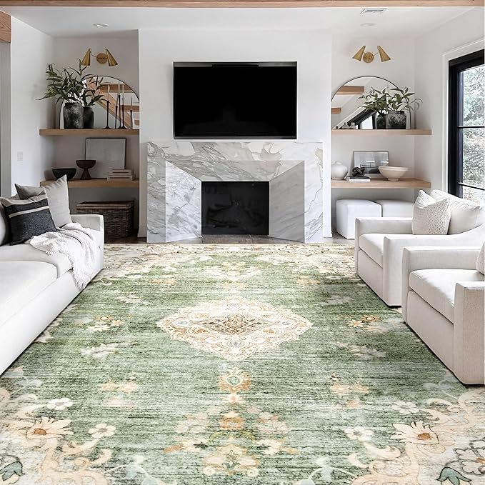 5'x7' Area Rugs Green Machine Washable Rugs Living Room Rugs Boho Area Rug