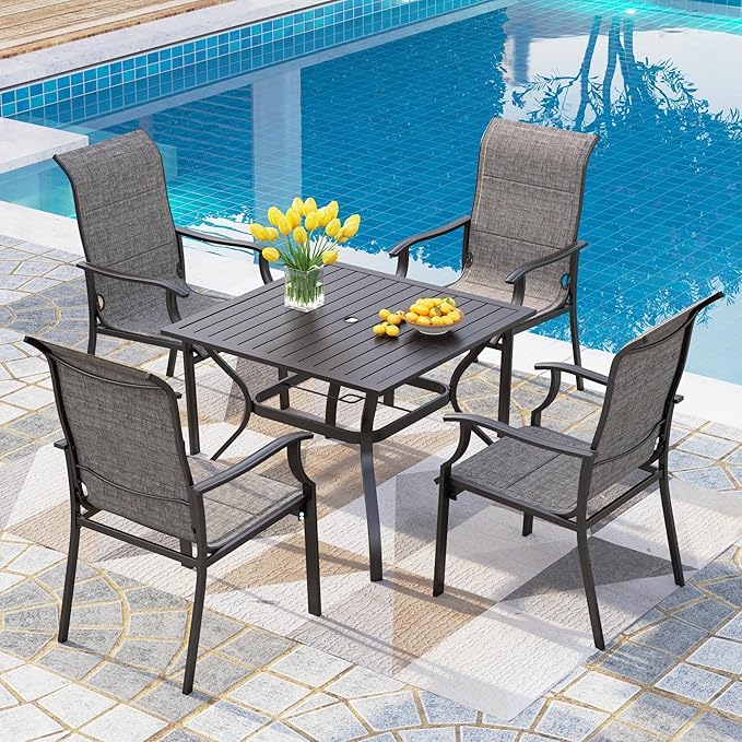 5 Piece Outdoor Round Dining Table Set for 4, 42” Metal Dining Table