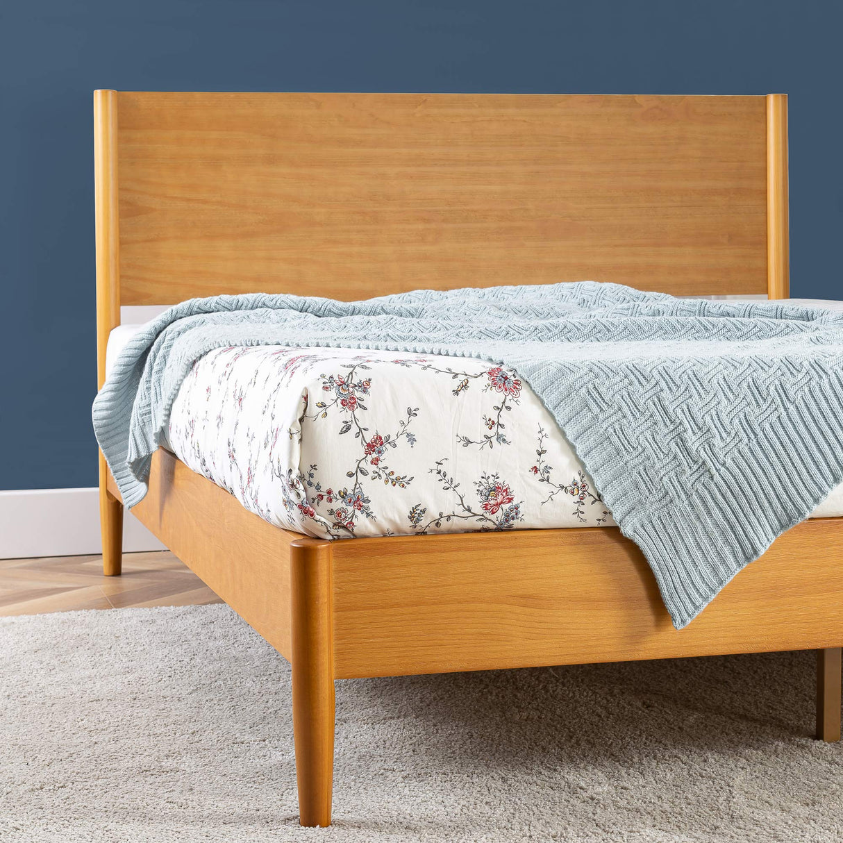 Mid-Century Wood Platform Bed Frame with Solid Wood Foundation - Full Size