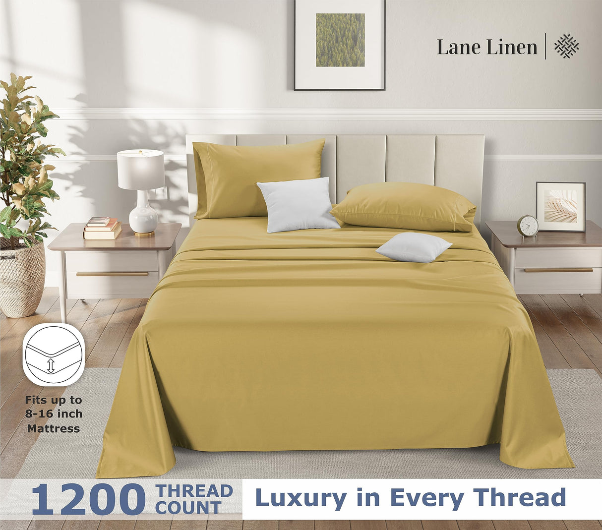 100% Egyptian Cotton King Size Sheets Set - 1200 TC, 4 Pieces - Luxury Sateen Weave Cotton Sheets King Size Set -