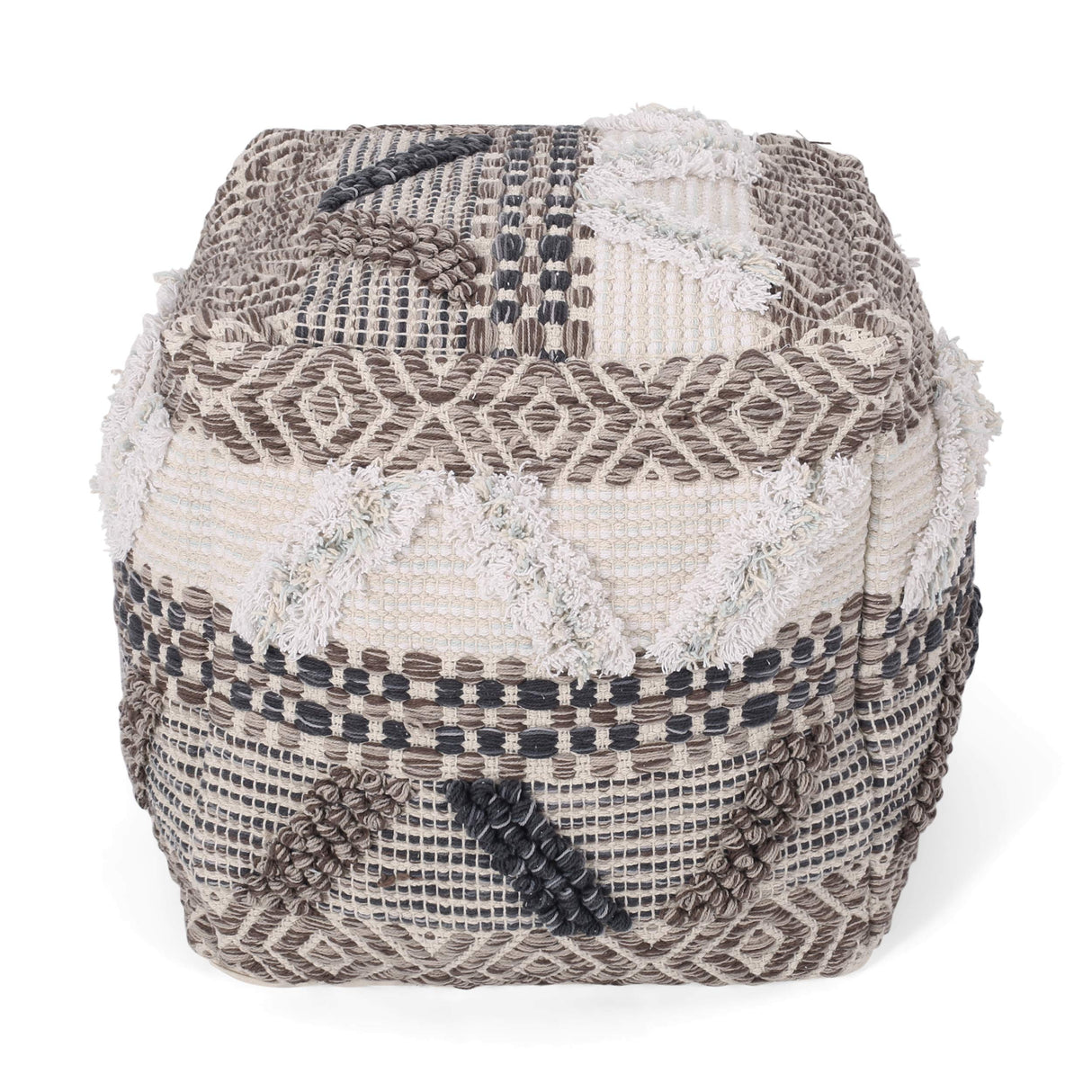 Elizabeth Boho Fabric Cube Pouf, Multicolor