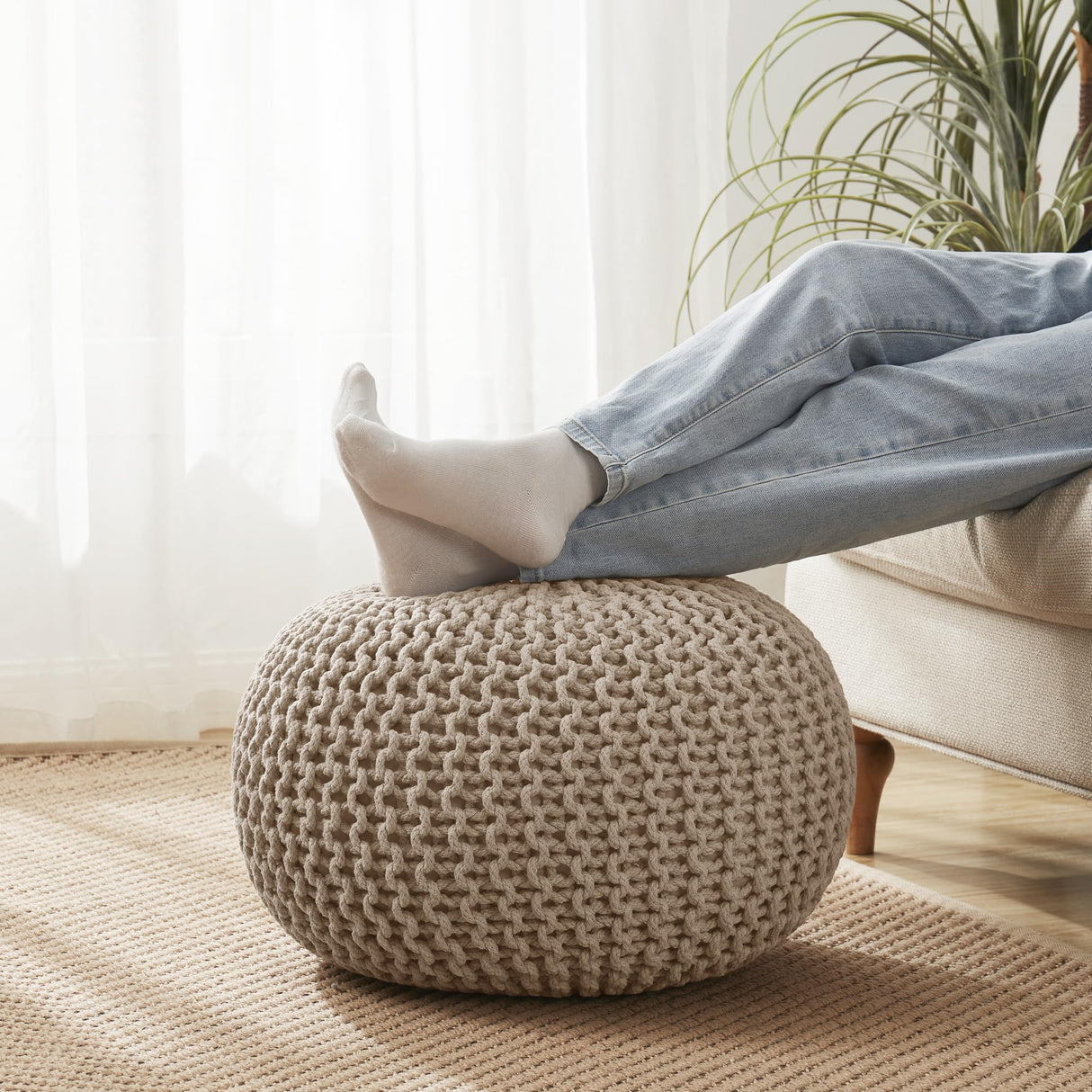 Foot Rest Stuffed – 20” Diameter x 14” Tall Cozy Floor Pouf for Living Room, Bedroom,