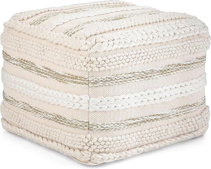 Sweeney Boho Square Pouf in Grey, Natural Handloom Woven Pattern for the Living Room