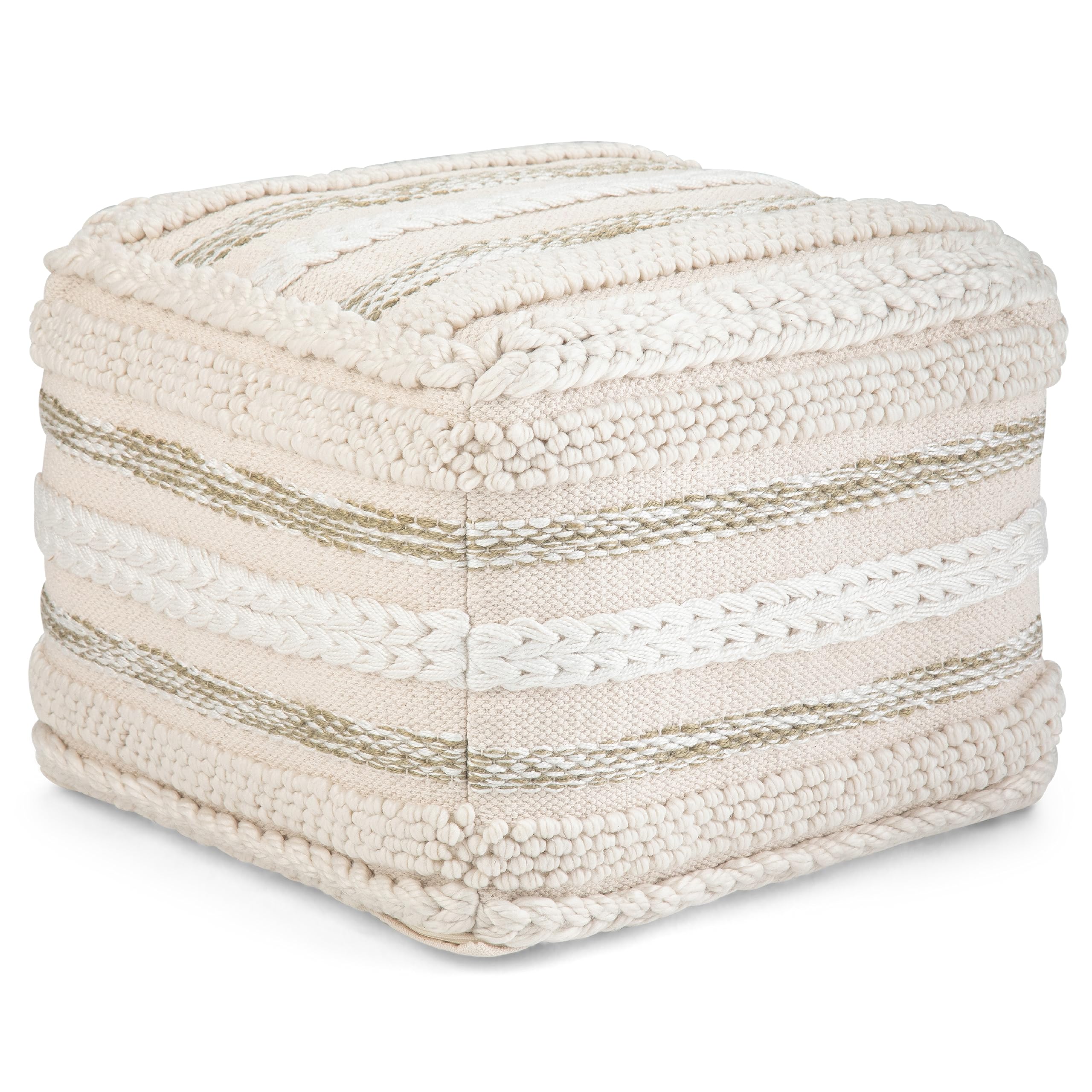 ommer Boho Square Pouf in Natural Handloom Woven Pattern for the Living Room,