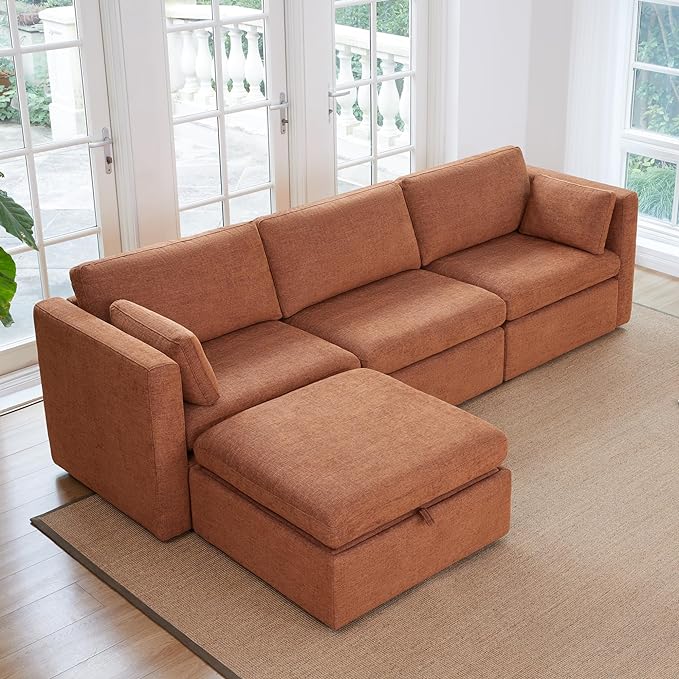 Terracotta 6-Seat U-Shaped Modular Sofa Set, Extra Large Sectional Couch
