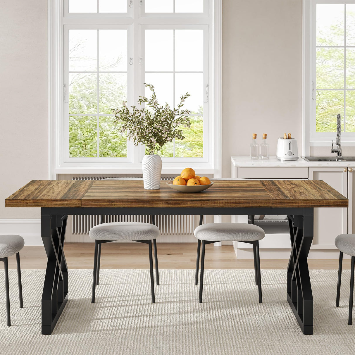 Farmhouse Dining Table for 6 People, 70.87-inch Rectangular Wood Dinner Table