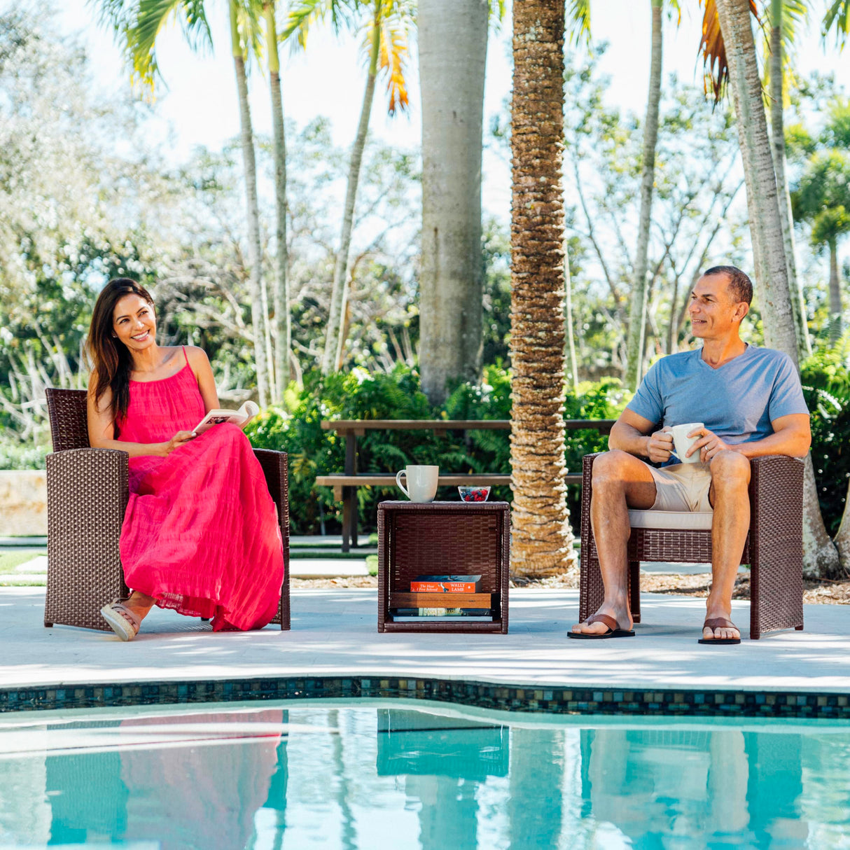 Wicker Outdoor Furniture Set - 3 Piece Patio Bistro Set (Brown/Beige)