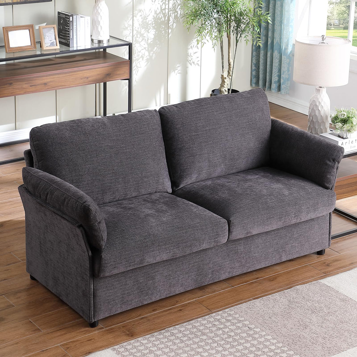Loveseat Sofa, 70" Coffee Modern Sofa Couch, Chenille Fabric Comfy Couches