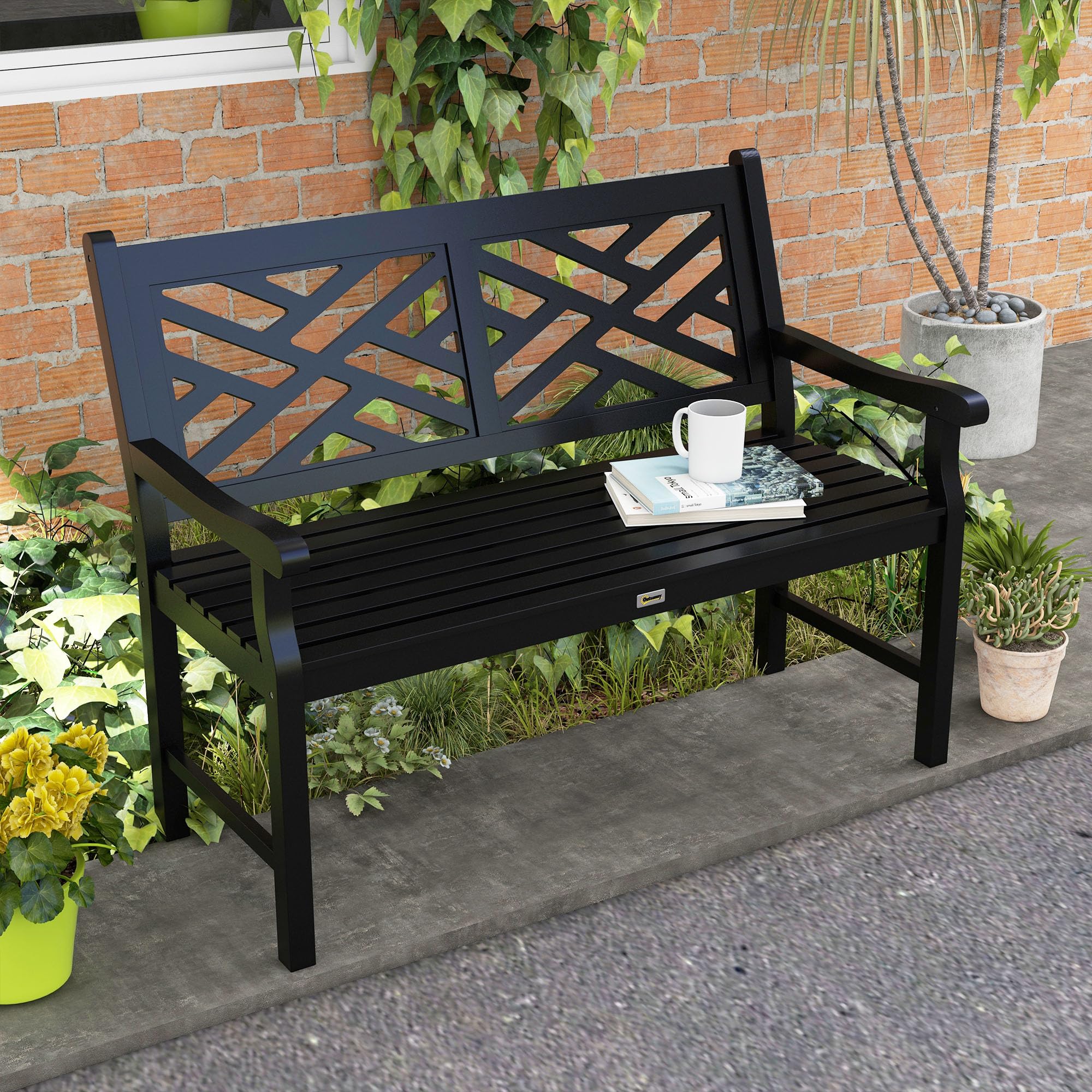 43.25" Outdoor Garden Bench, Wooden Bench, Poplar Slatted Frame Furniture for Patio
