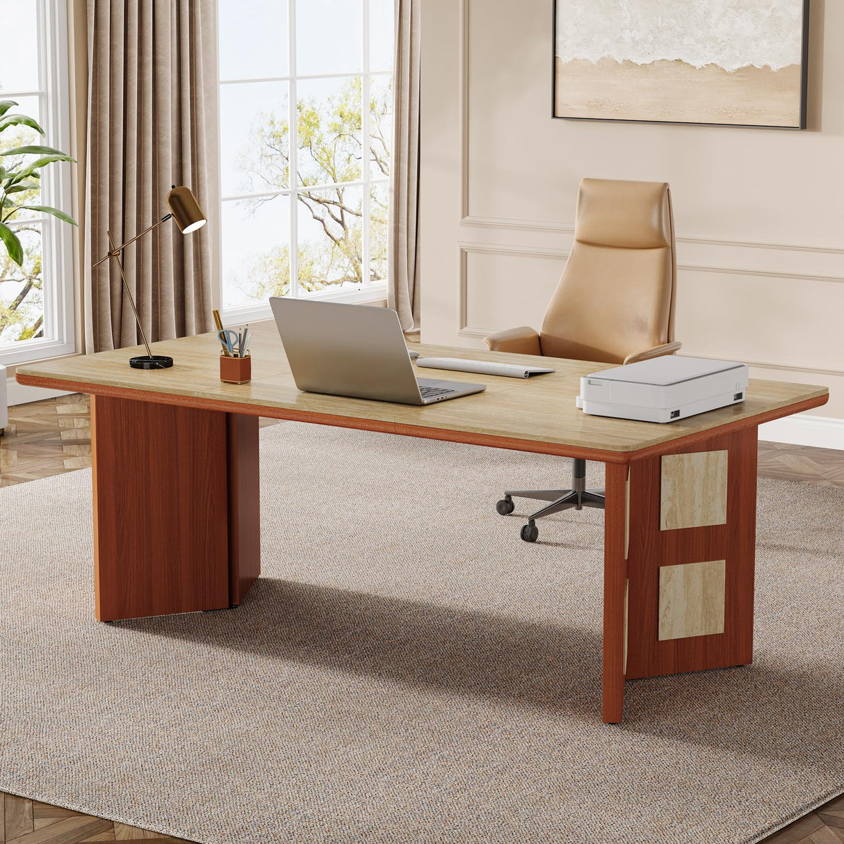 71" Large Executive Desk, Modern Unique Minimalist Office Computer Desk