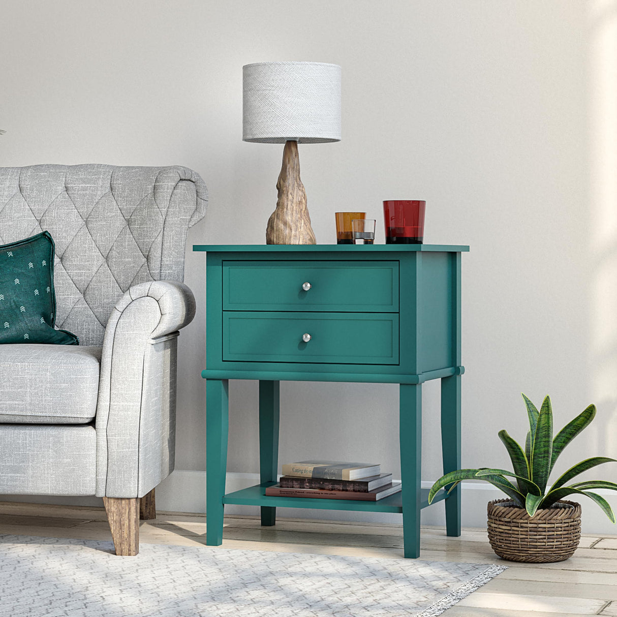 Ameriwood Home Franklin Accent Table with 2 Drawers, Emerald