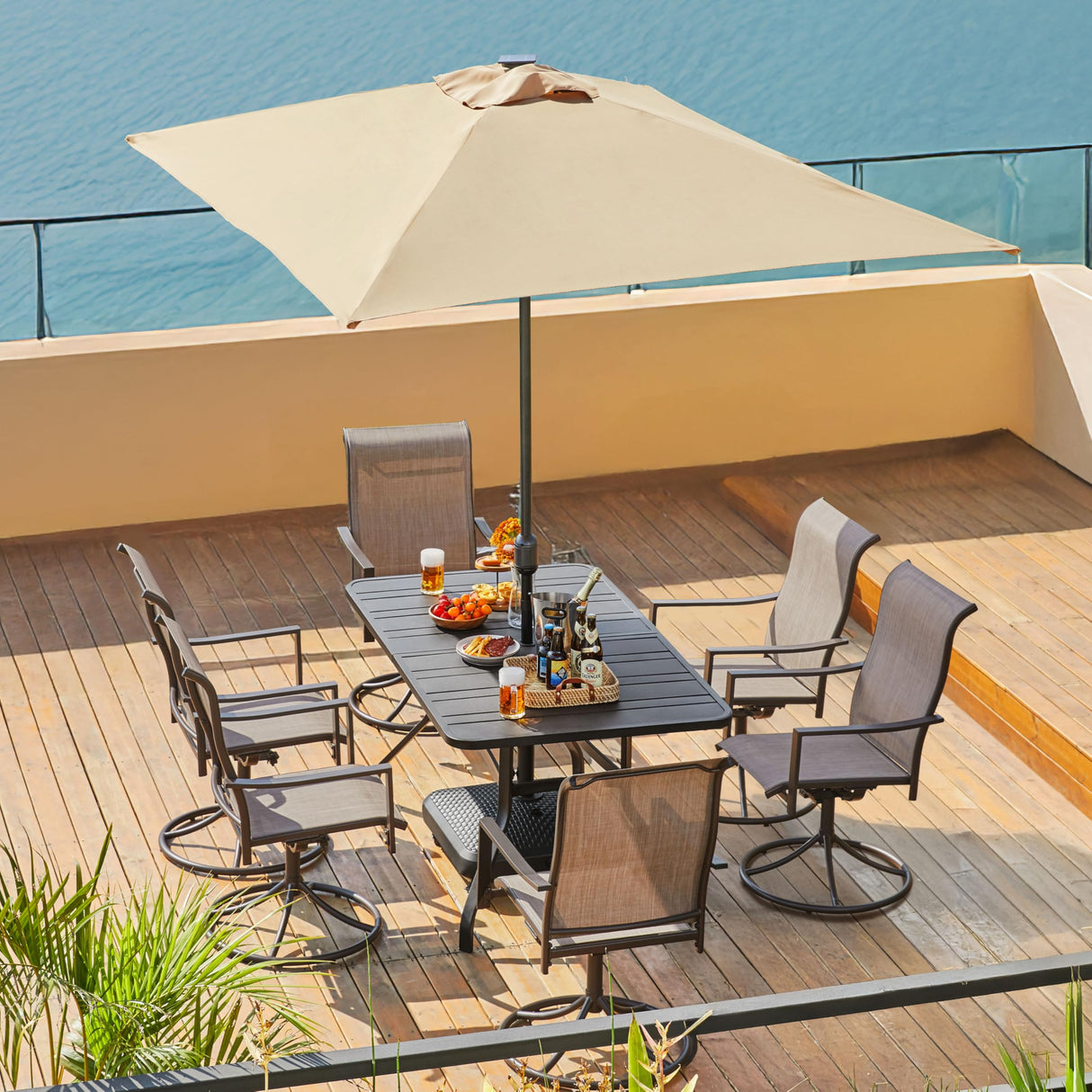 Outdoor Patio Swivel Chairs, Set of 4 Rocker Dining Chairs with Texteline Fabric