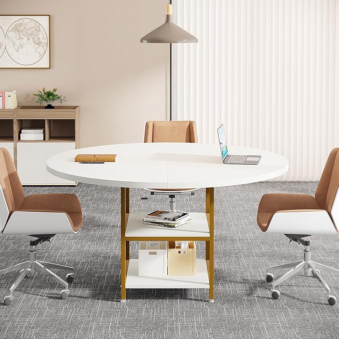 47-Inch Square Conference Table for 4-6 People, Wood Meeting Room Table