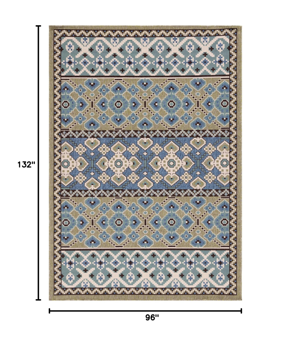 Veranda Collection Area Rug - 8' x 11', Green & Blue, Boho Design, Non-Shedding