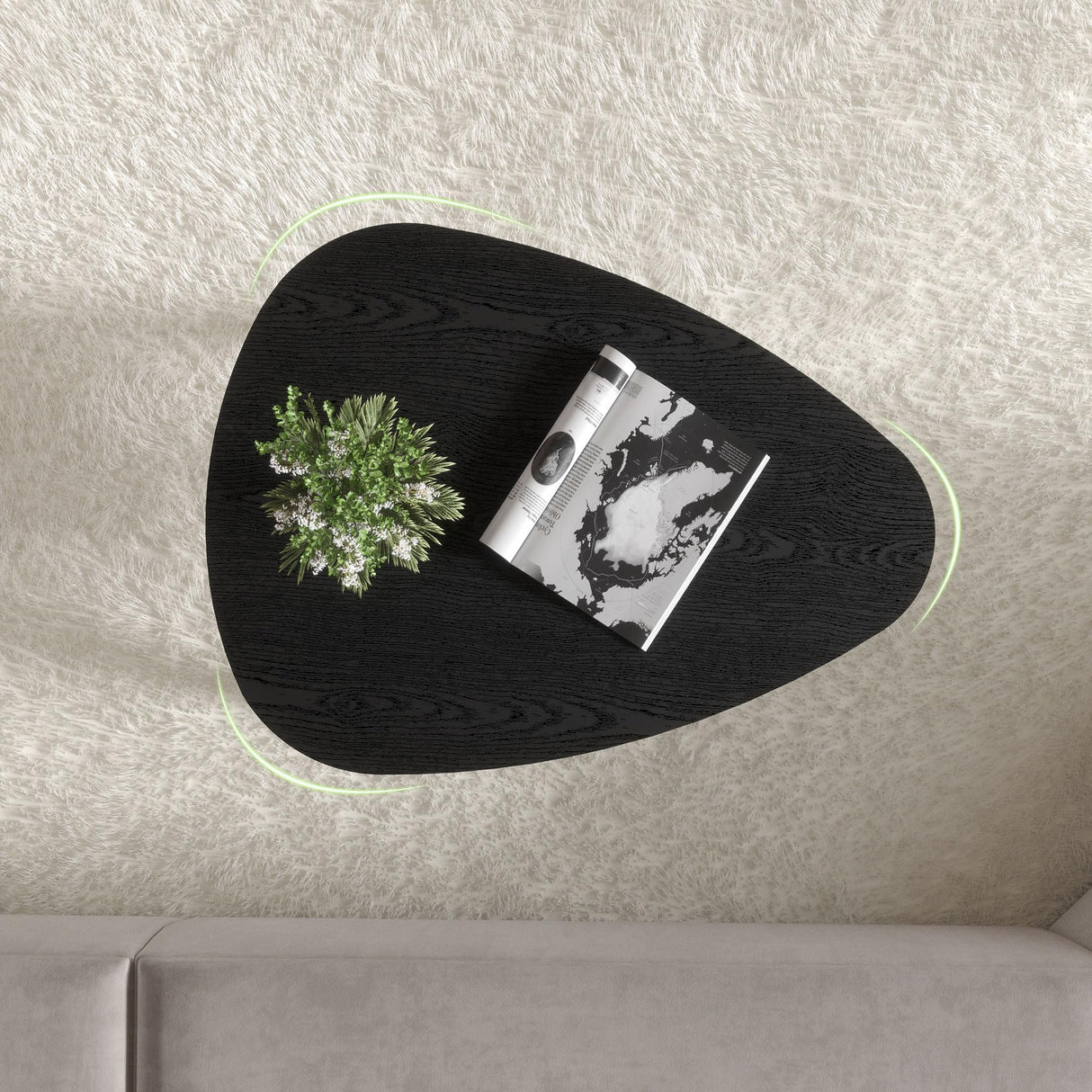 Small Oval Coffee Table,31.5" Black Leaf-Shaped Center Table