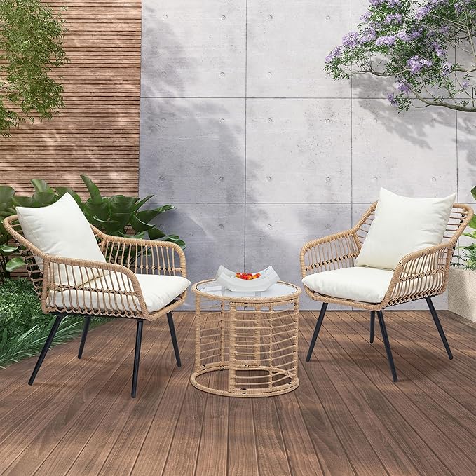 3 Piece Patio Bistro Set, Outdoor Patio Wicker Furniture Set