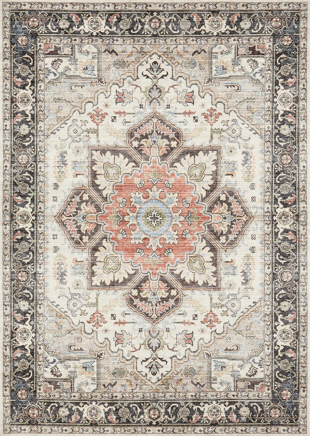 Area Rug 9x12 for Bedroom Living Room, Medallion Printed Ultra-Thin Soft Large Carpet