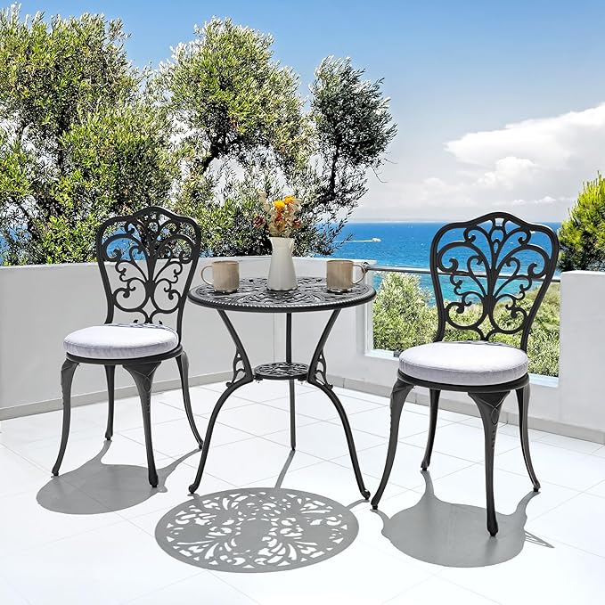 3 Piece Outdoor Bistro Table Set, All Weather Cast Aluminum Patio Bistro Sets Patio Table