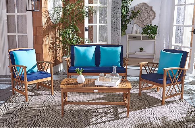 Outdoor Collection Fontana Natural/ Beige 4-Piece Conversation Patio Set with Cushions