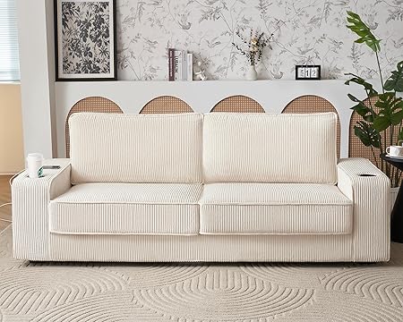 Modern Sofa, 89in Comfy Couch with Cup Holders & USB Charging Ports