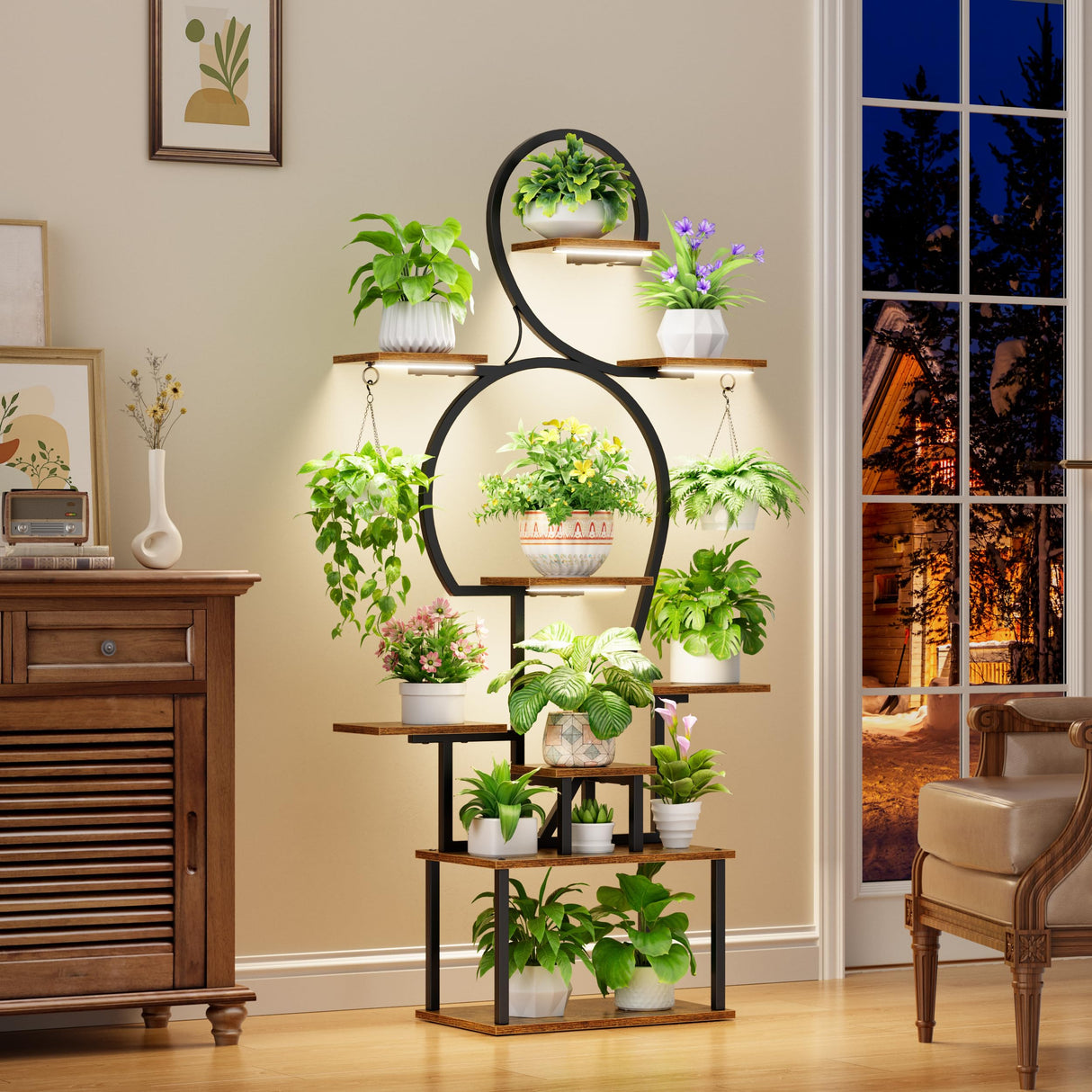 9-Tier 63" Plant Stand with Adjustable Grow Lights