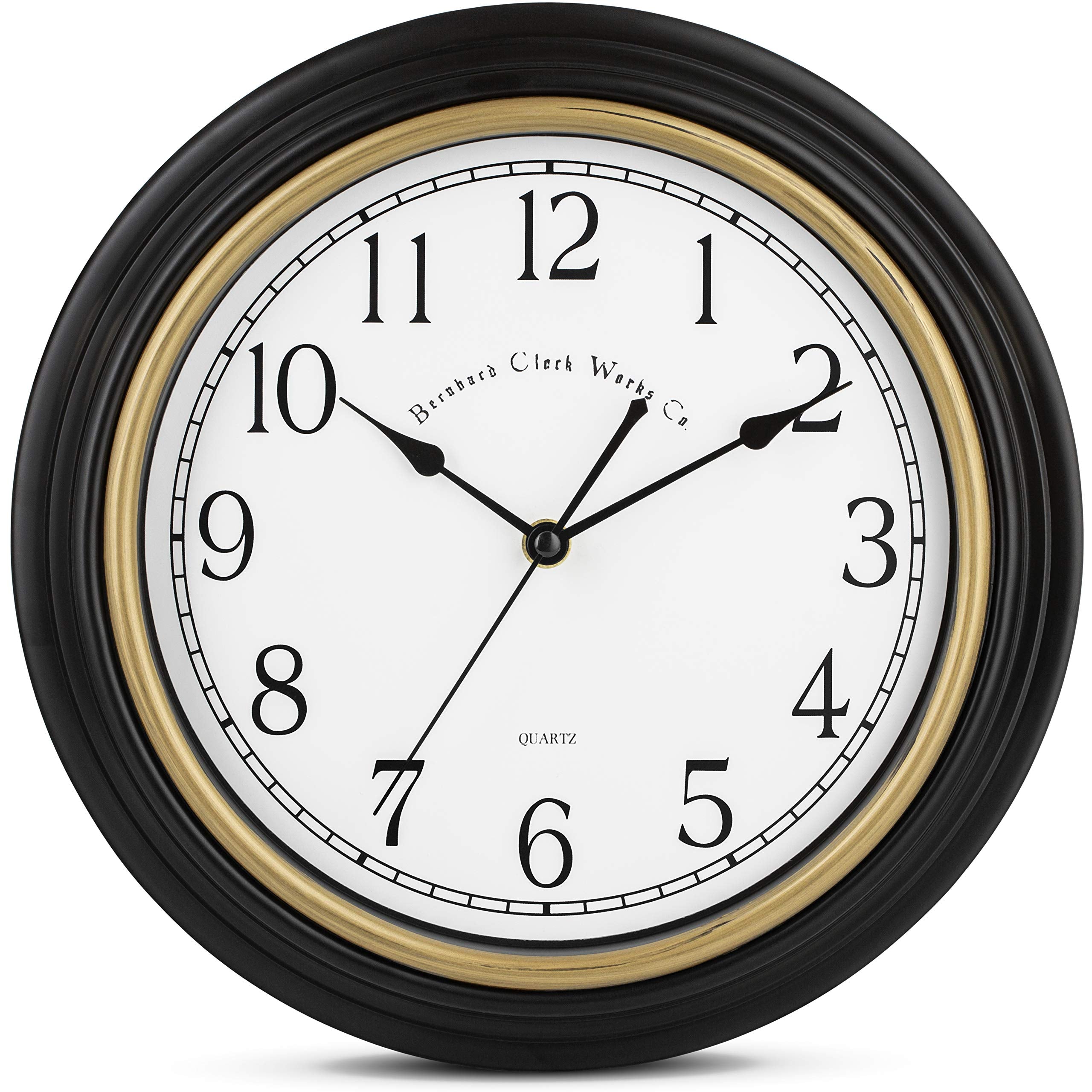 Decorative Black Wall Clock 12 Inch Silent Non Ticking Battery Operated Vintage Elegant