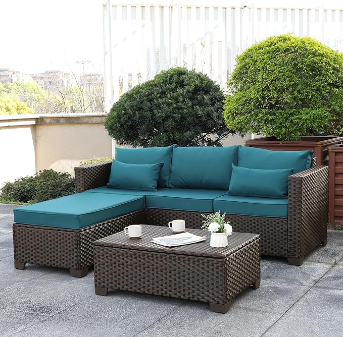 3 Pieces Patio Furniture Set Outdoor Sectional Wicker Patio Furniture Patio Couch