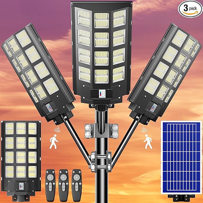 3-Pack Solar Parking Lot Light - 8000W Solar Street Light 360000LM Dusk to Dawn