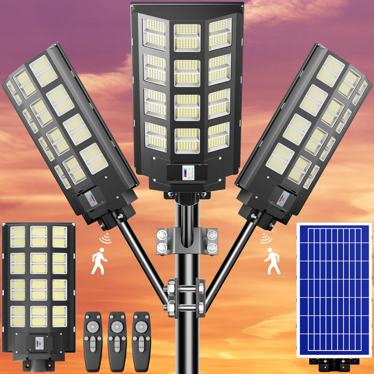 3-Pack Solar Parking Lot Light - 8000W Solar Street Light 360000LM Dusk to Dawn