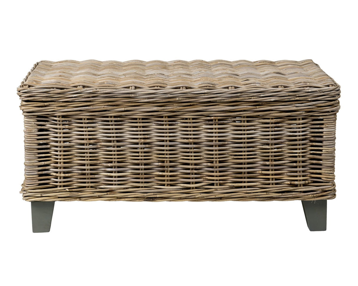 Woven Rattan Storage Coffee Table - Handwoven Natural Brown Rattan, Hidden Storage